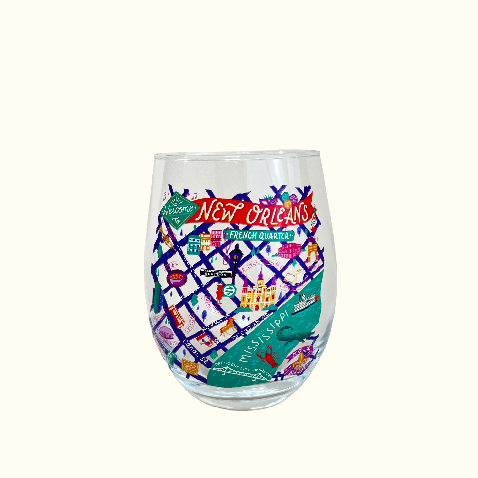New Orleans Color Map Stemless Wine Glass