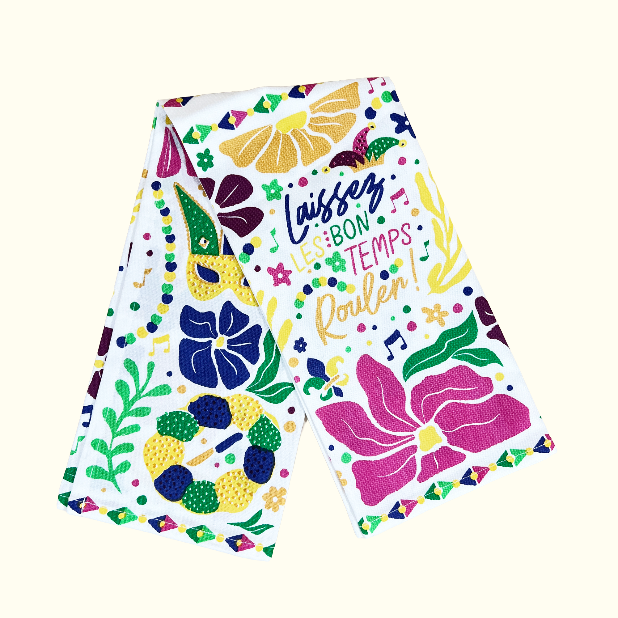 Mardi Gras Flowers Kitchen Towel