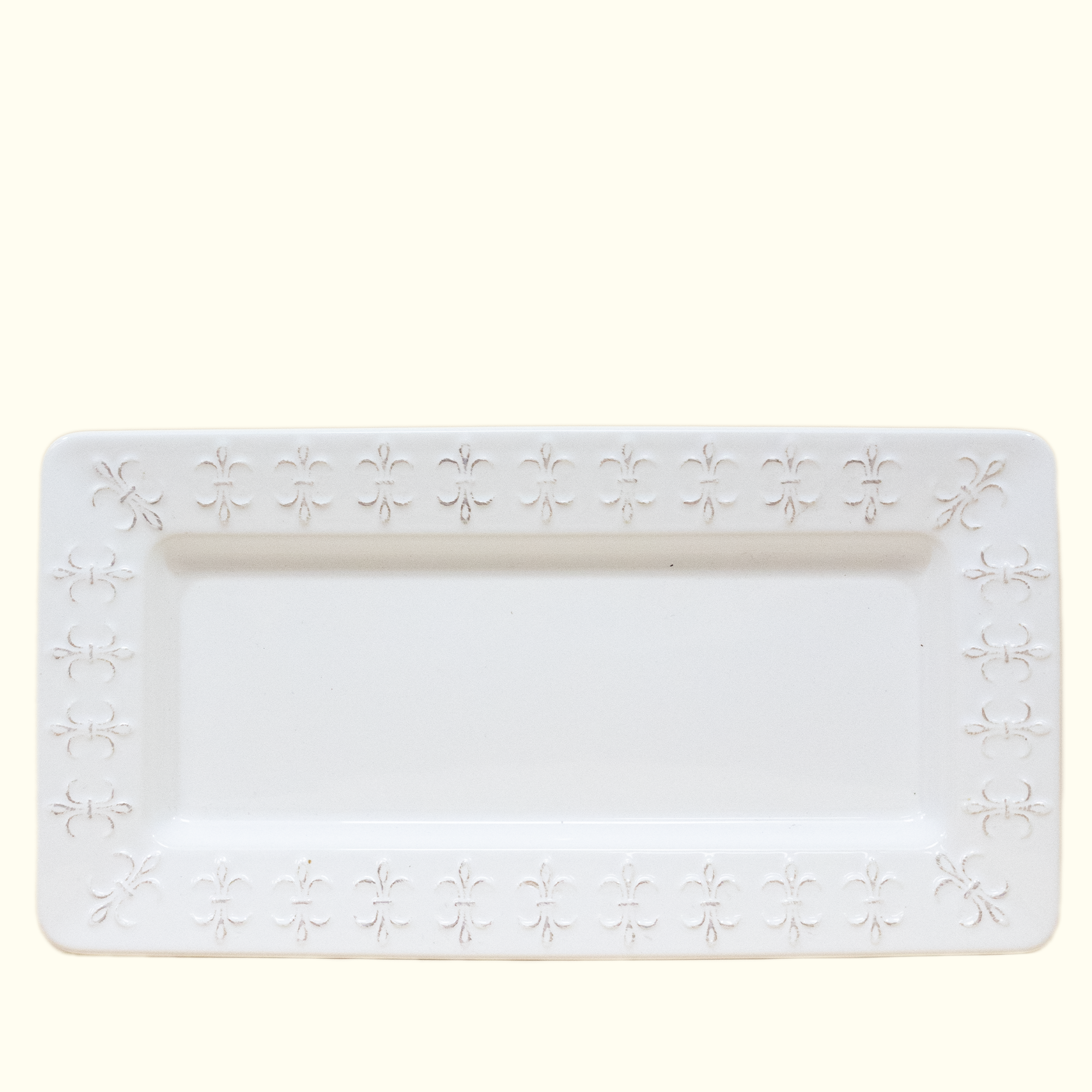 White Fleur de Lis Trim Platter - Aunt Sally’s