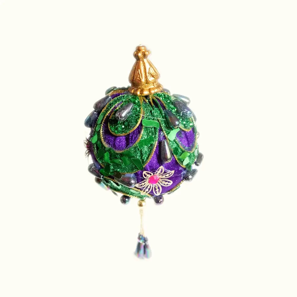 Oversized Embellished Mardi Gras Ornaments - Green and Purple Aunt Sally’s