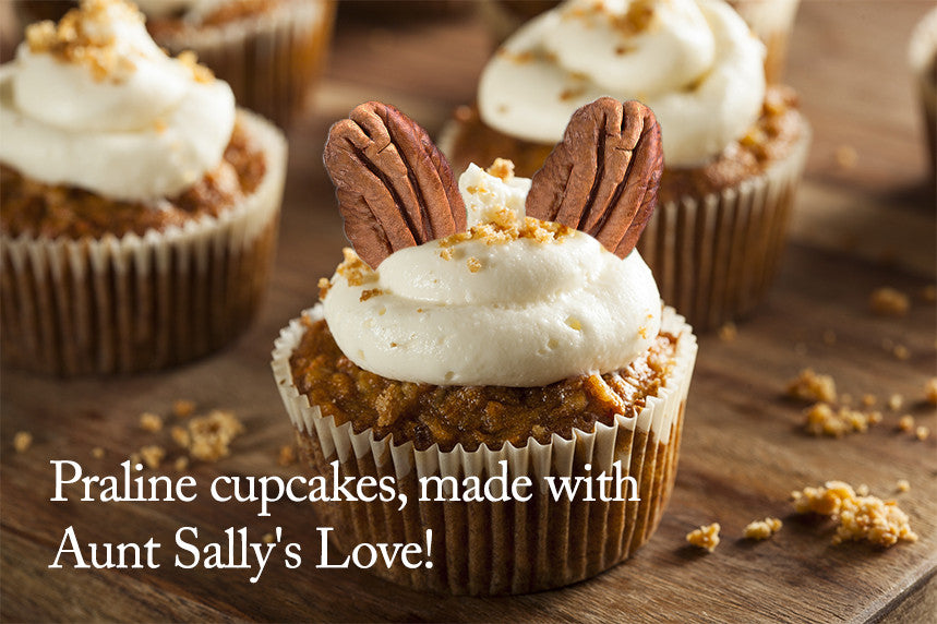 Praline cupcakes, made with Aunt Sally's Love!