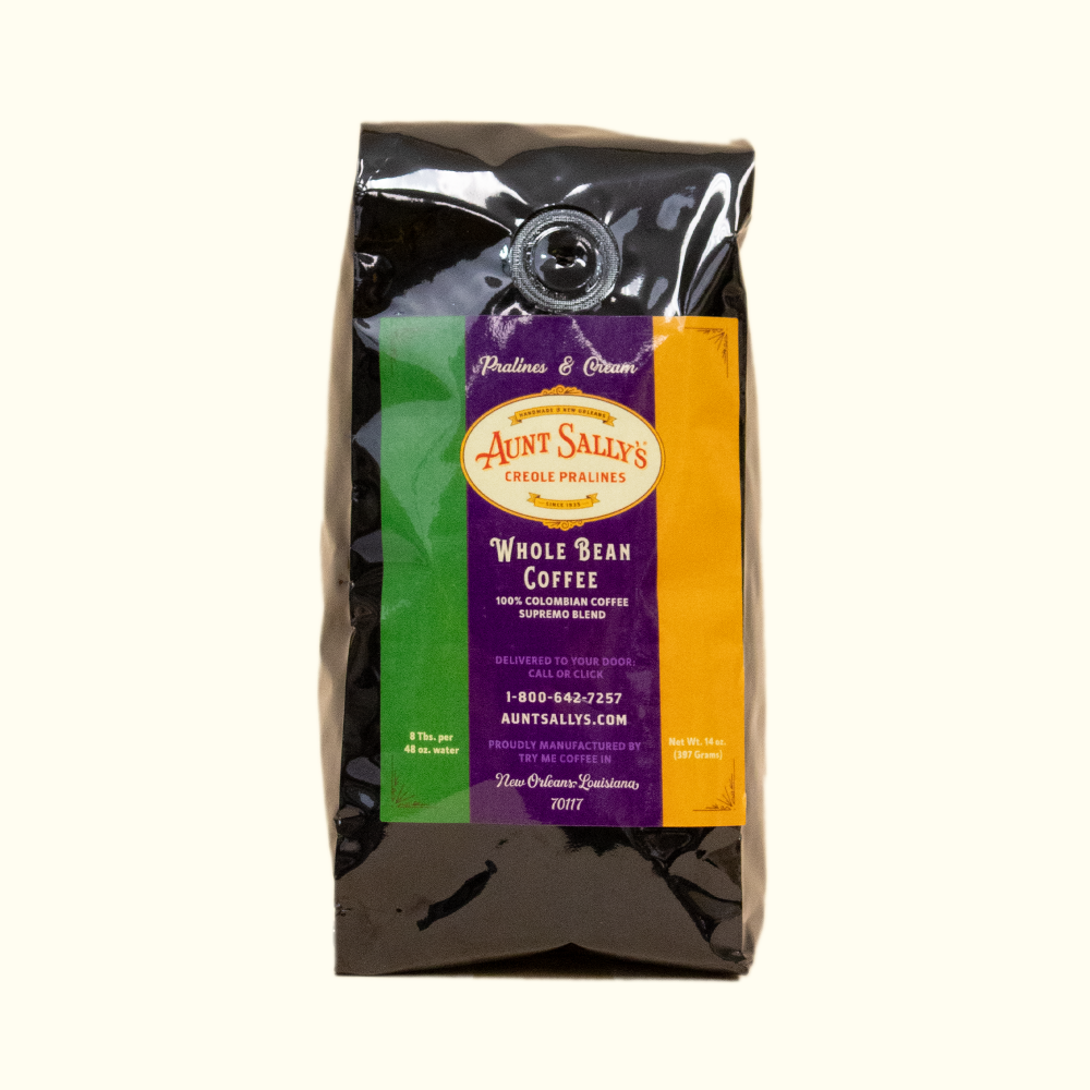 Pralines and Cream Coffee - Whole Bean Coffee 14oz - Aunt Sally’s Pralines