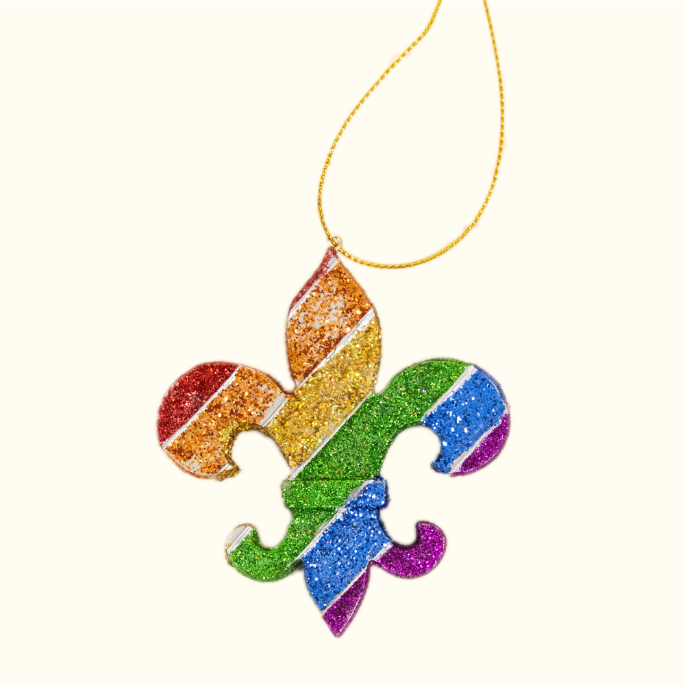 Rainbow Glitter Fleur de Lis Ornament - Aunt Sally’s Pralines