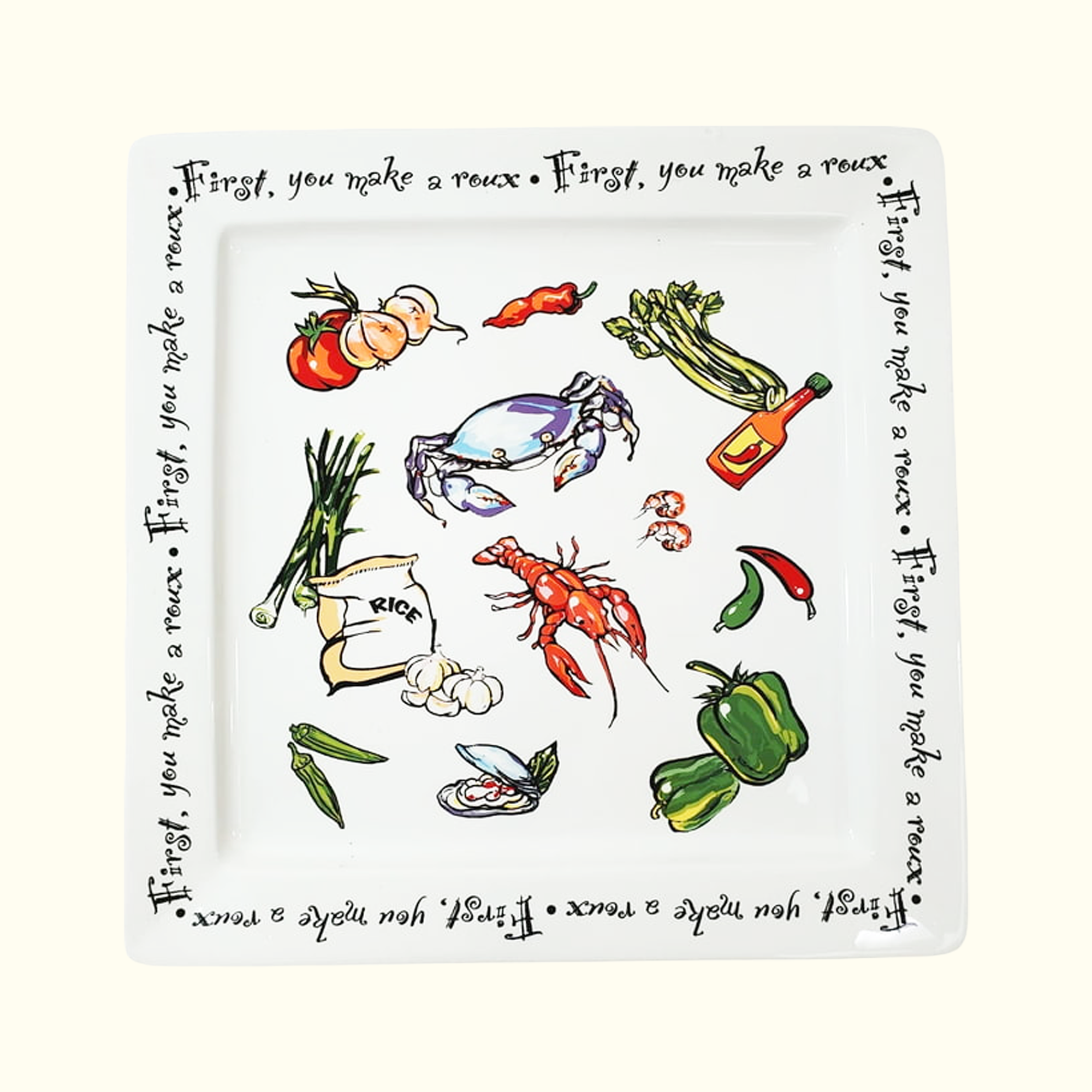 First You Make a Roux Large Square Platter
