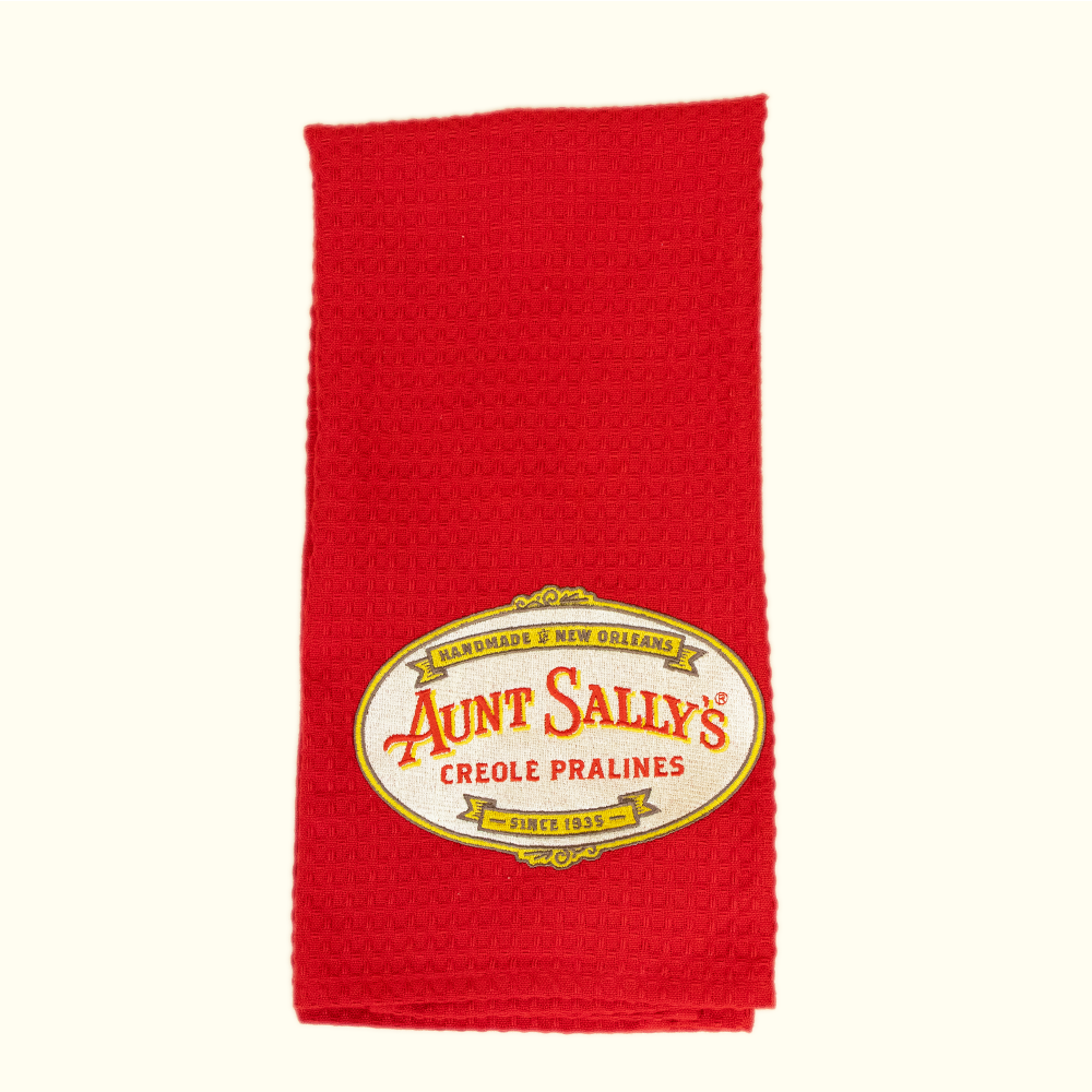 Aunt Sally’s Logo Kitchen Towel- Red - Aunt Sally’s Pralines