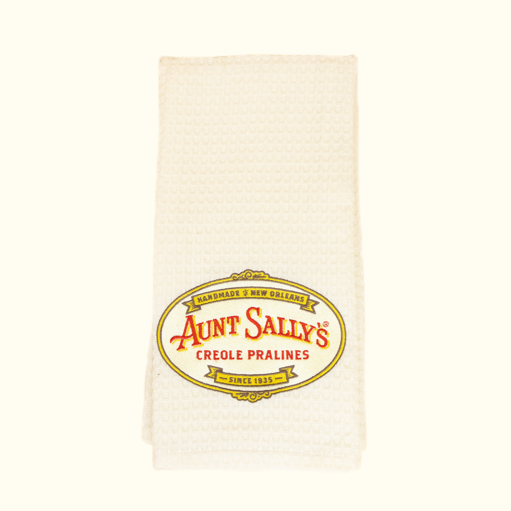 Aunt Sally’s Logo Kitchen Towel- Cream - Aunt Sally’s Pralines