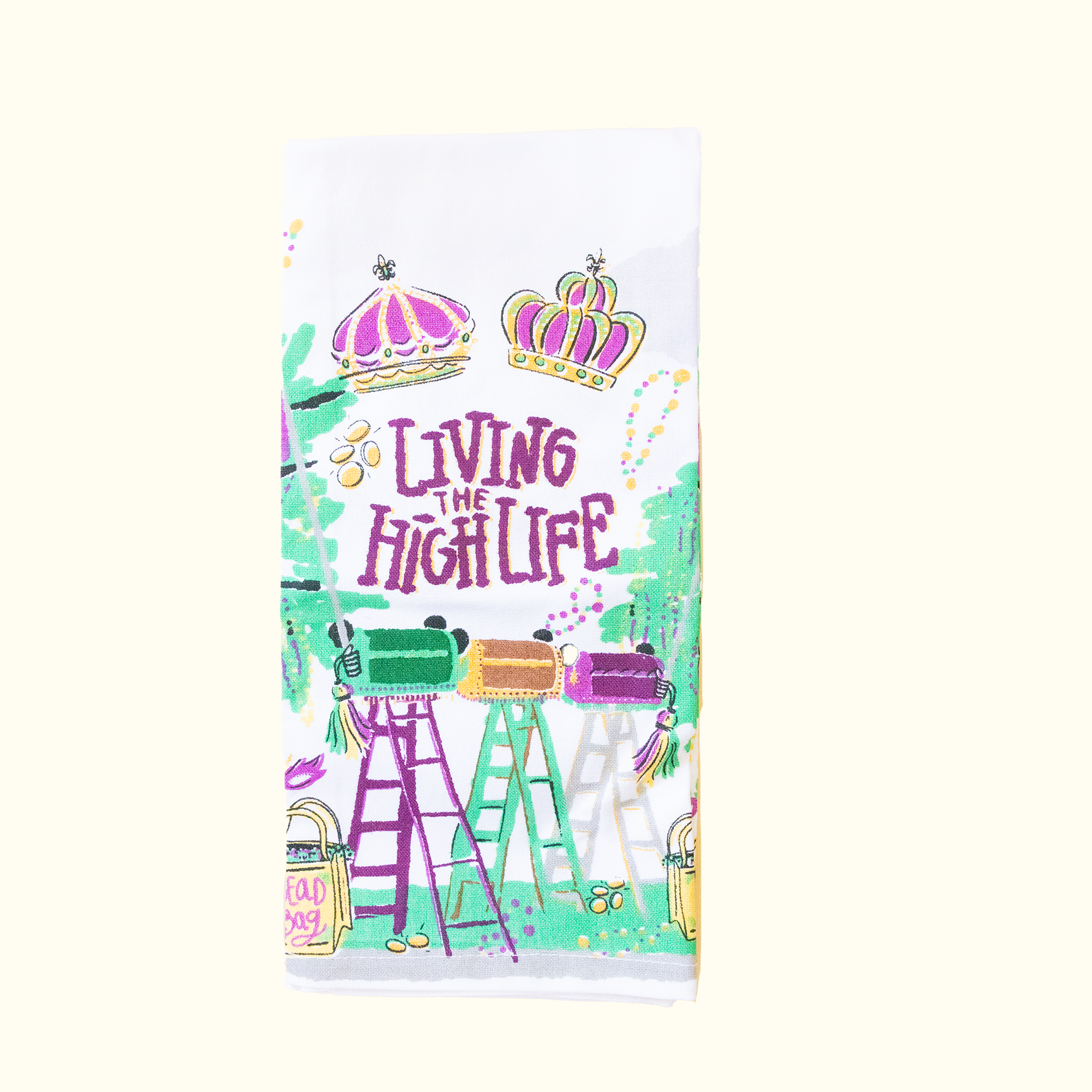 Living the High Life Mardi Gras Kitchen Towel - Aunt Sally’s Pralines