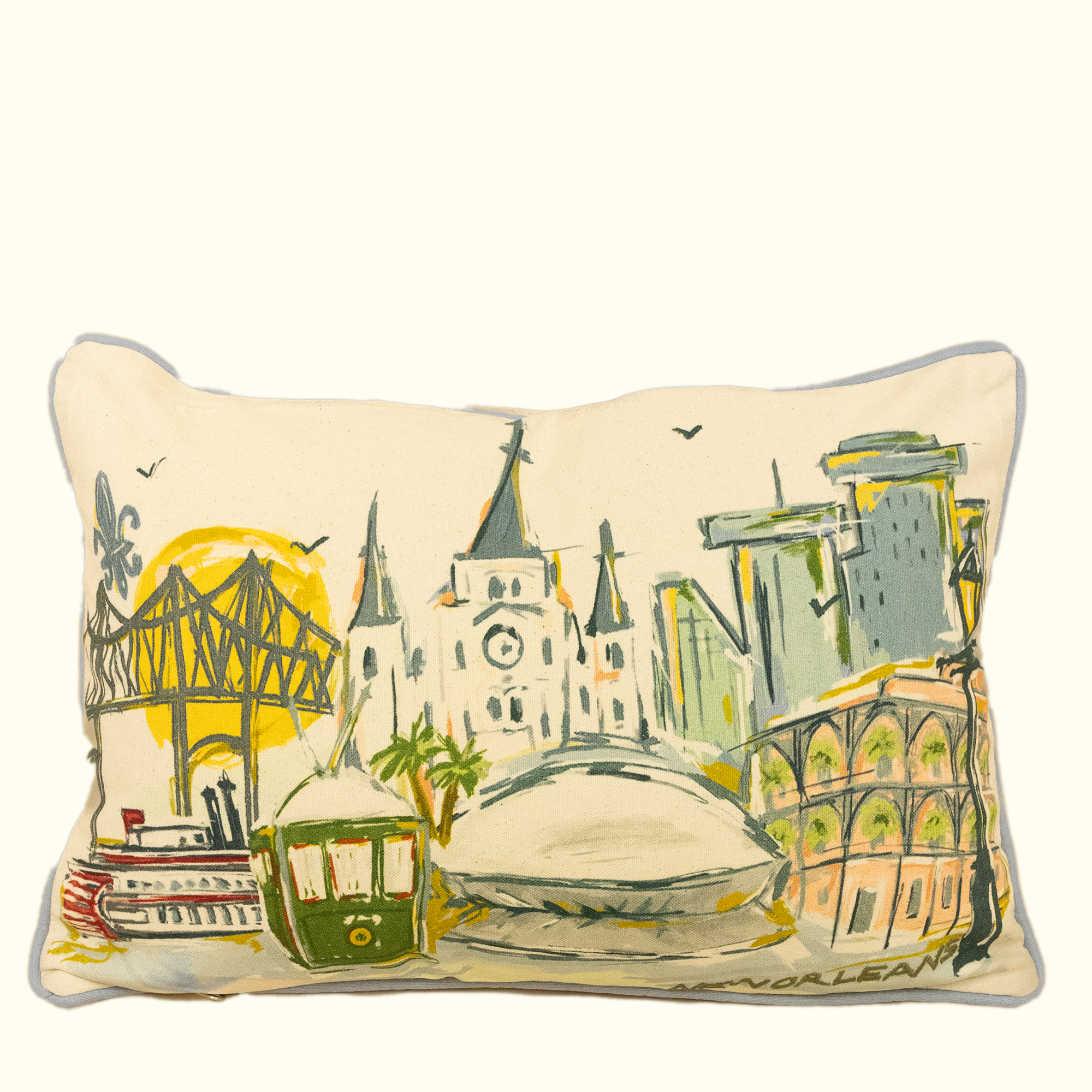 New Orleans French Quarter Cityscape Throw Pillow - Aunt Sally’s Pralines