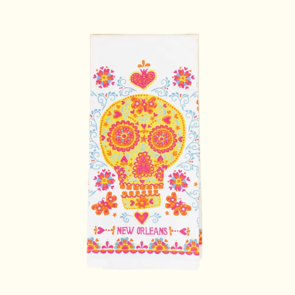 New Orleans Heart and Butterfly Sugar Skull Kitchen Towel - Aunt Sally’s