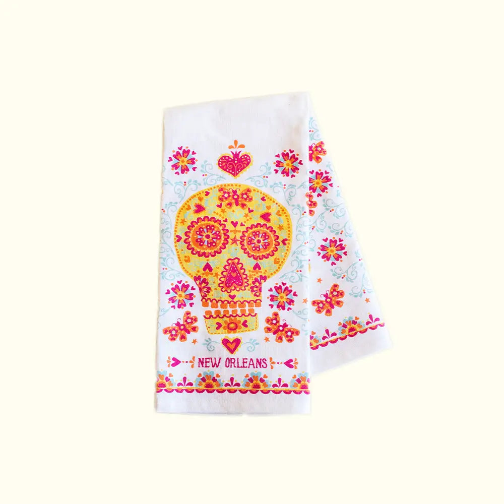 New Orleans Heart and Butterfly Sugar Skull Kitchen Towel - Aunt Sally’s